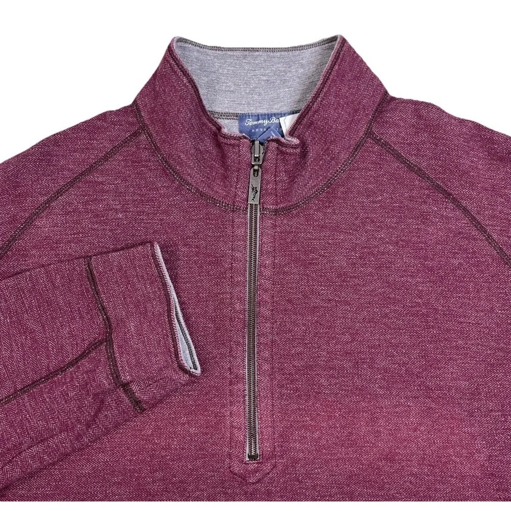 Tommy Bahama Reversible 1/4 Zip Sweater Mens 2XL Flipshore Maroon Gray Pullover